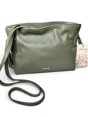 JOHNNY WAS Cinch Pouch Italian Leather Crossbody Bag Loden Green NWT